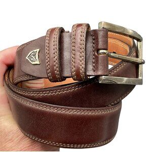 Premium Italian Leather Belt Sz 36 Brown Silver tone Buckle Paolo Da Ponte Mens